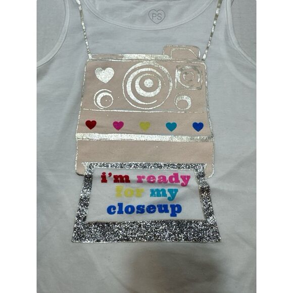 PS Aeropostale Girls 12 White Retro Camera  Glitter Fringed Tank - Picture 2 of 5